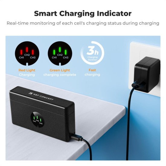 K&F Concept Hero 13 Battery Pack 3 batteries+Tripple charger